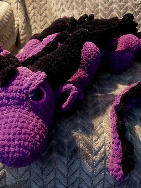 Plush Purple & Black Reptile Plush Toy - Soft Cuddly Pet Companion